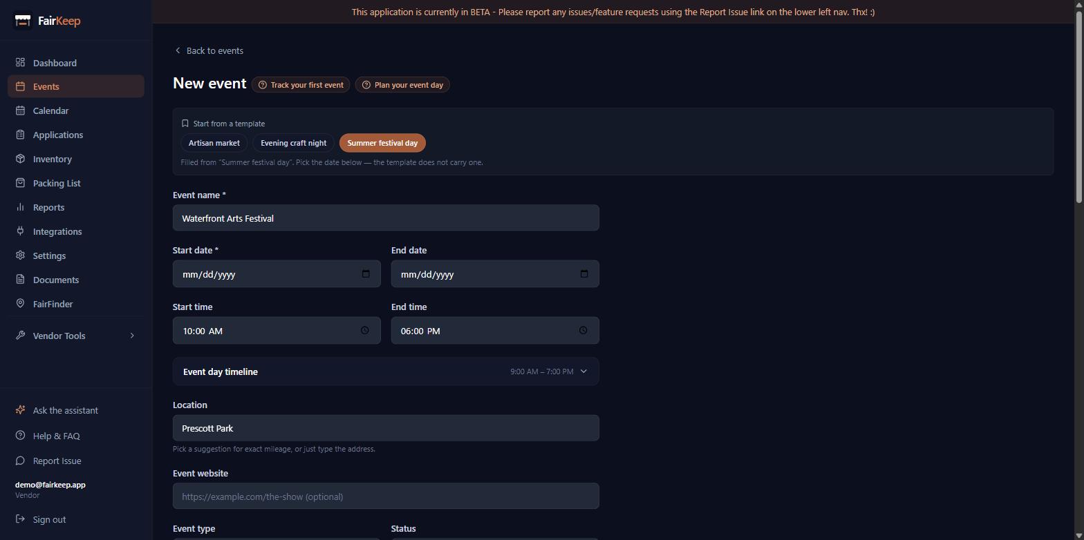 Save an event as a template screenshot