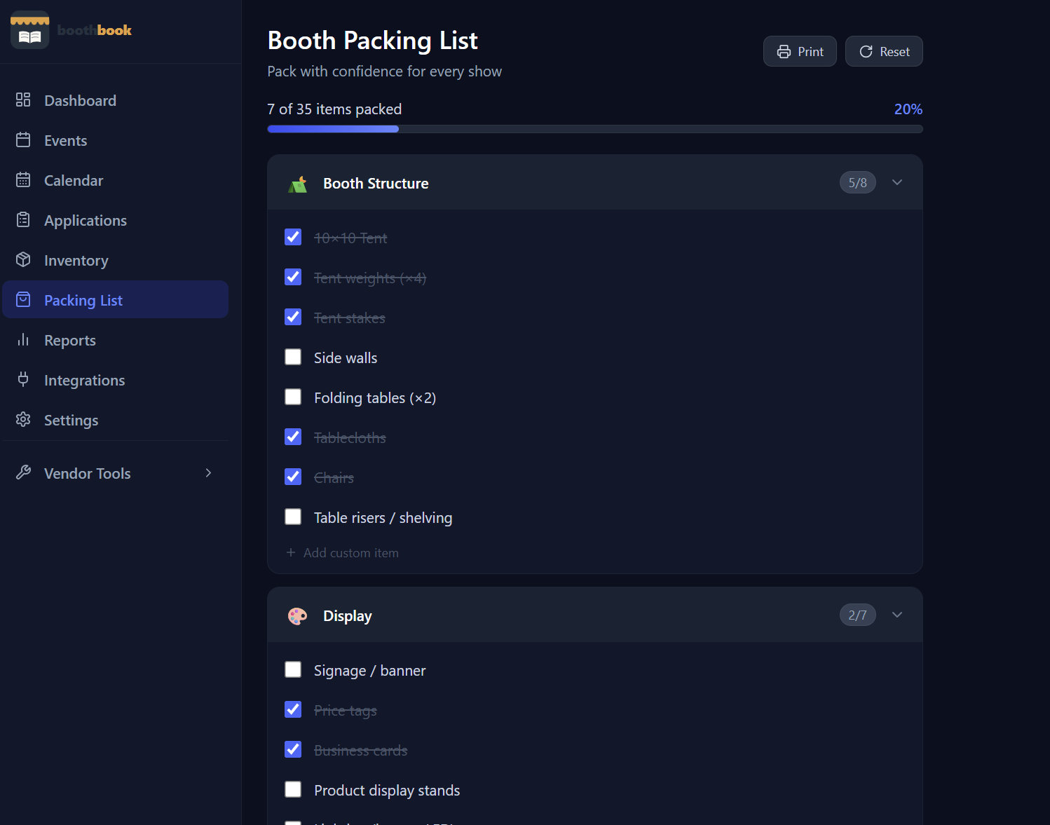 Use the packing list screenshot